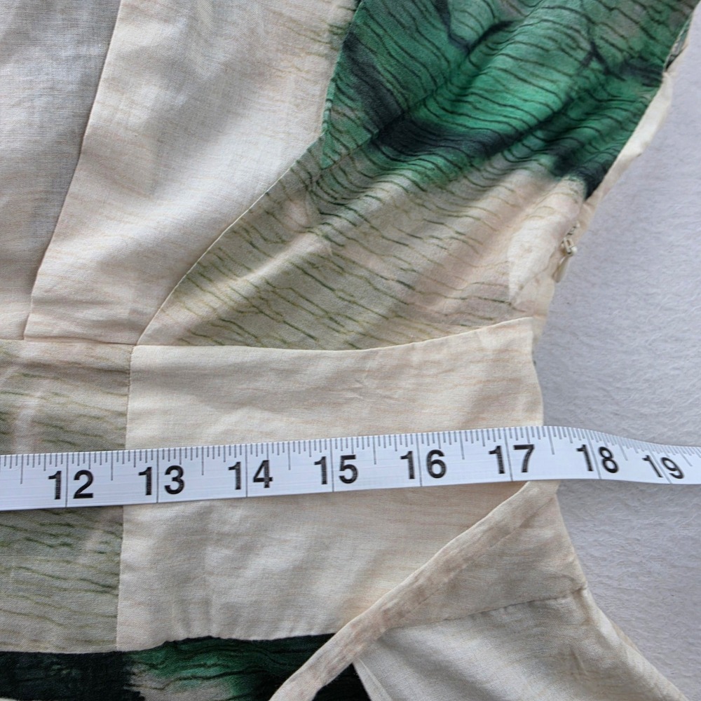 Zara Green Floral Cotton V-Neck Midi Dress Tie Waist Pleated Cream Size XL - Picture 7 of 8